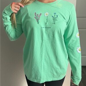 Life Is Good Women's Green Crusher Tee with Flowers Size Large